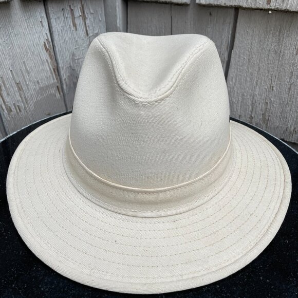 x2 Henschel Leather Fedora Hat Lot of 2 Vtg Brown and Cream Medium Made USA - Picture 10 of 16